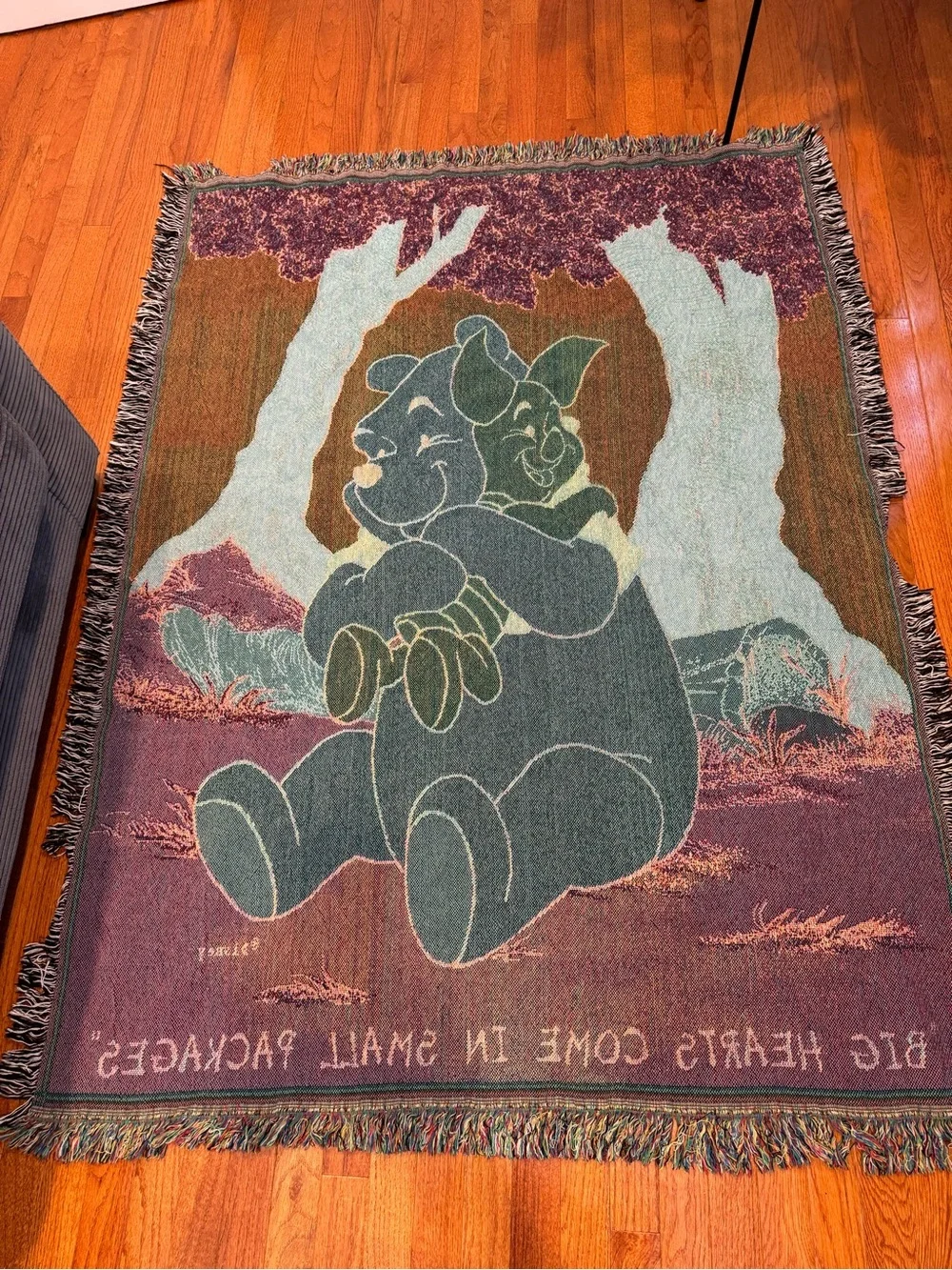 Vintage Disney Winnie The Pooh Piglet Tapestry Woven Throw Blanket